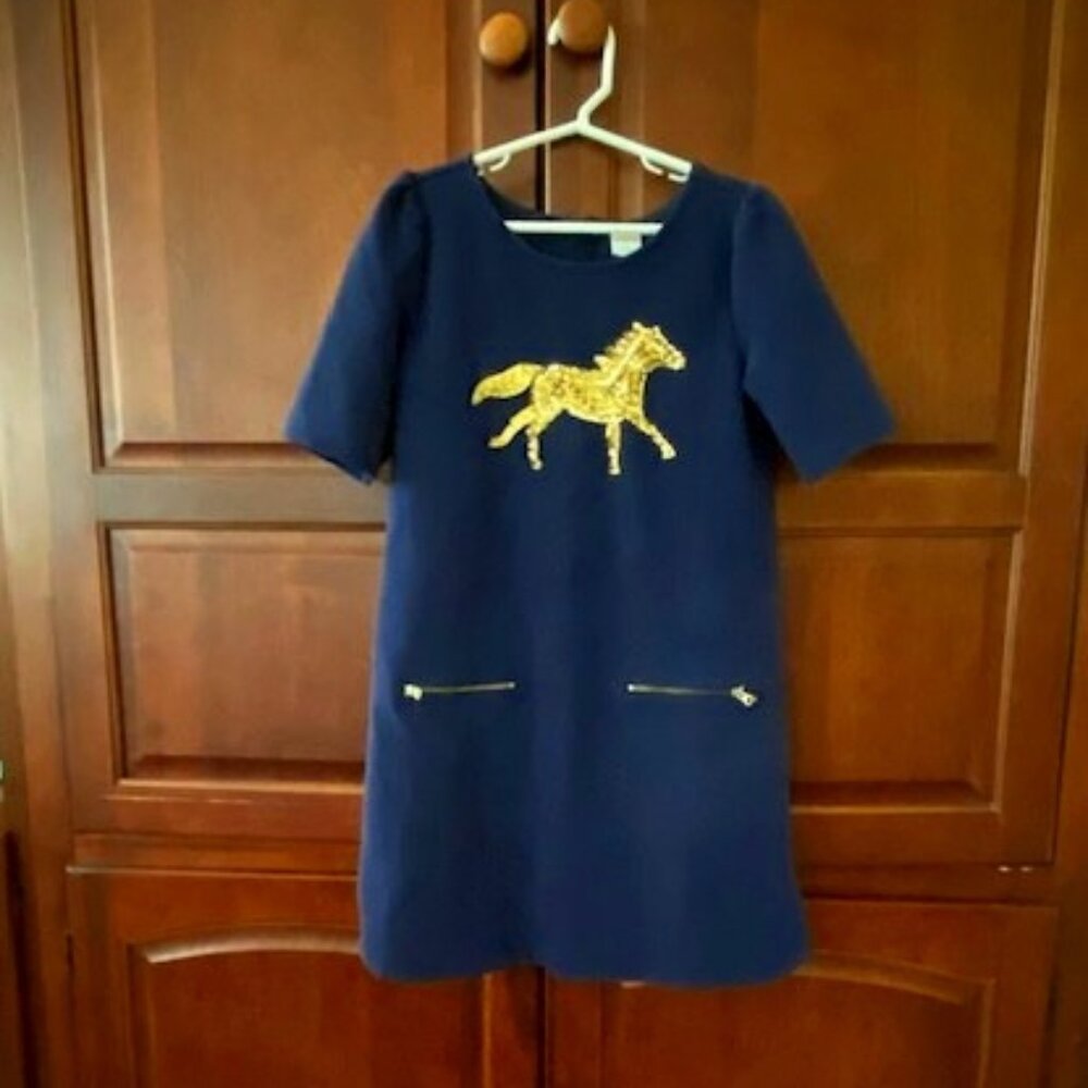 Gymboree Girls Navy Blue Dress w Horse applique Size 8
